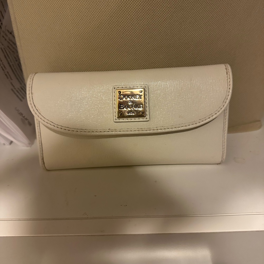 Dooney & Bourke Cream Leather Wallet with Gold Hardware